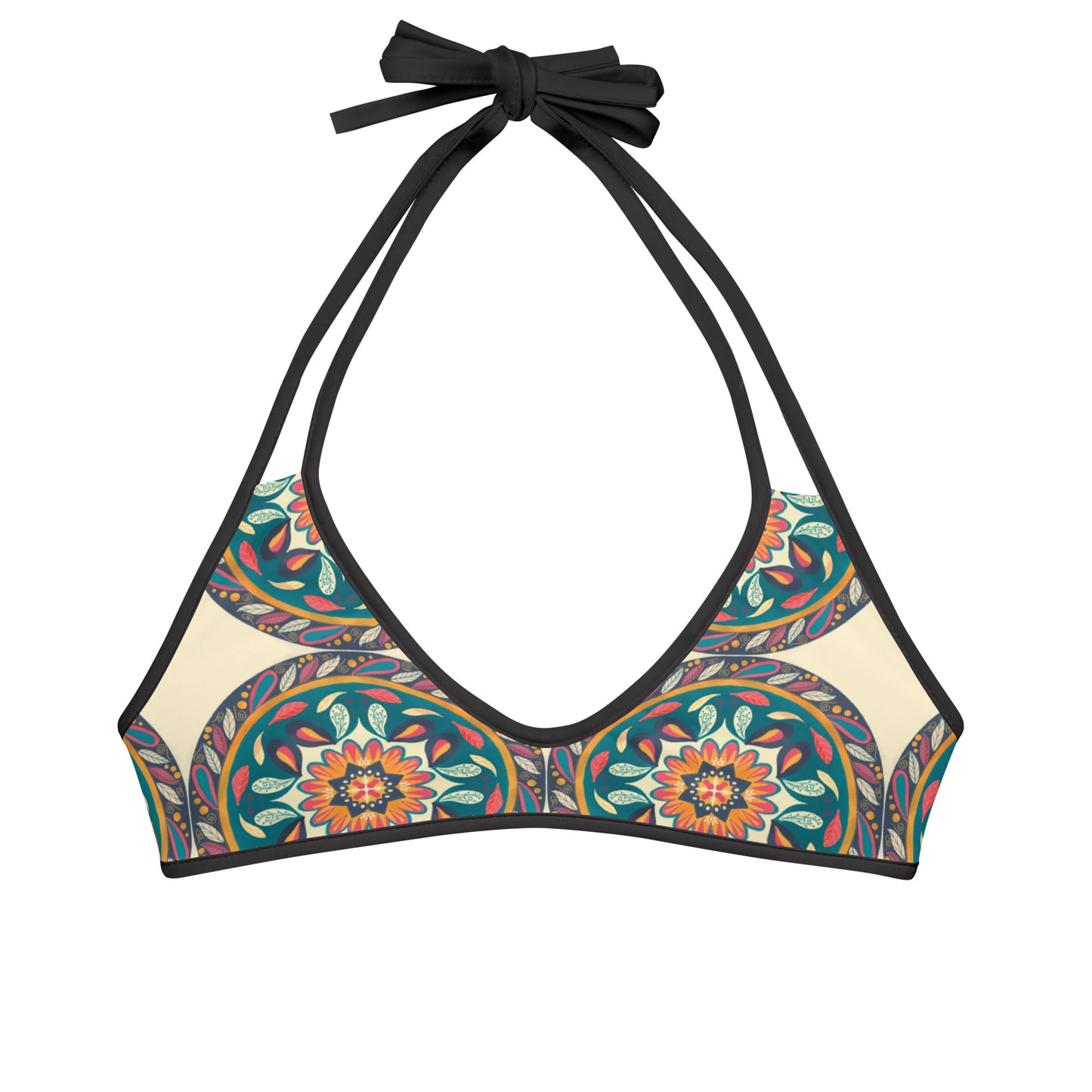 Floral Mandala Bikini Top, Cream