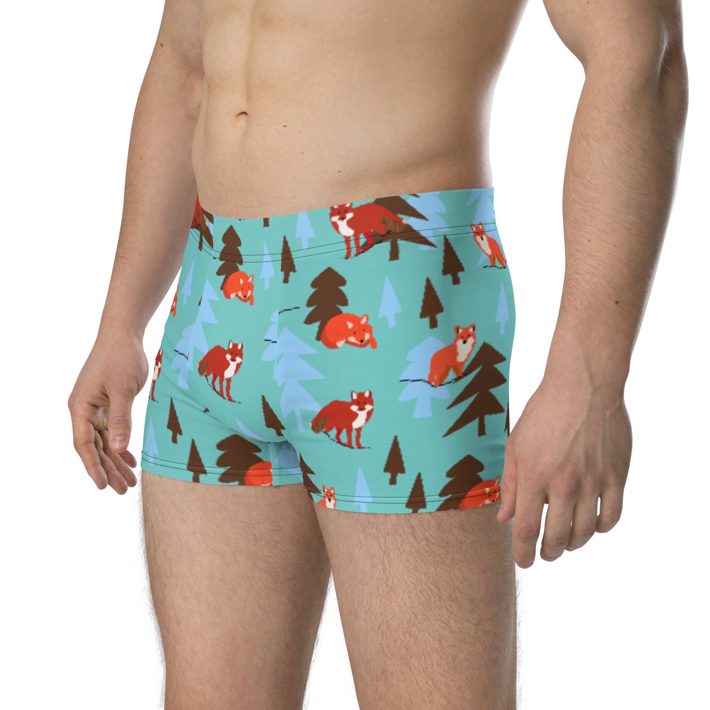 Fox Print Boxer Briefs, Teal