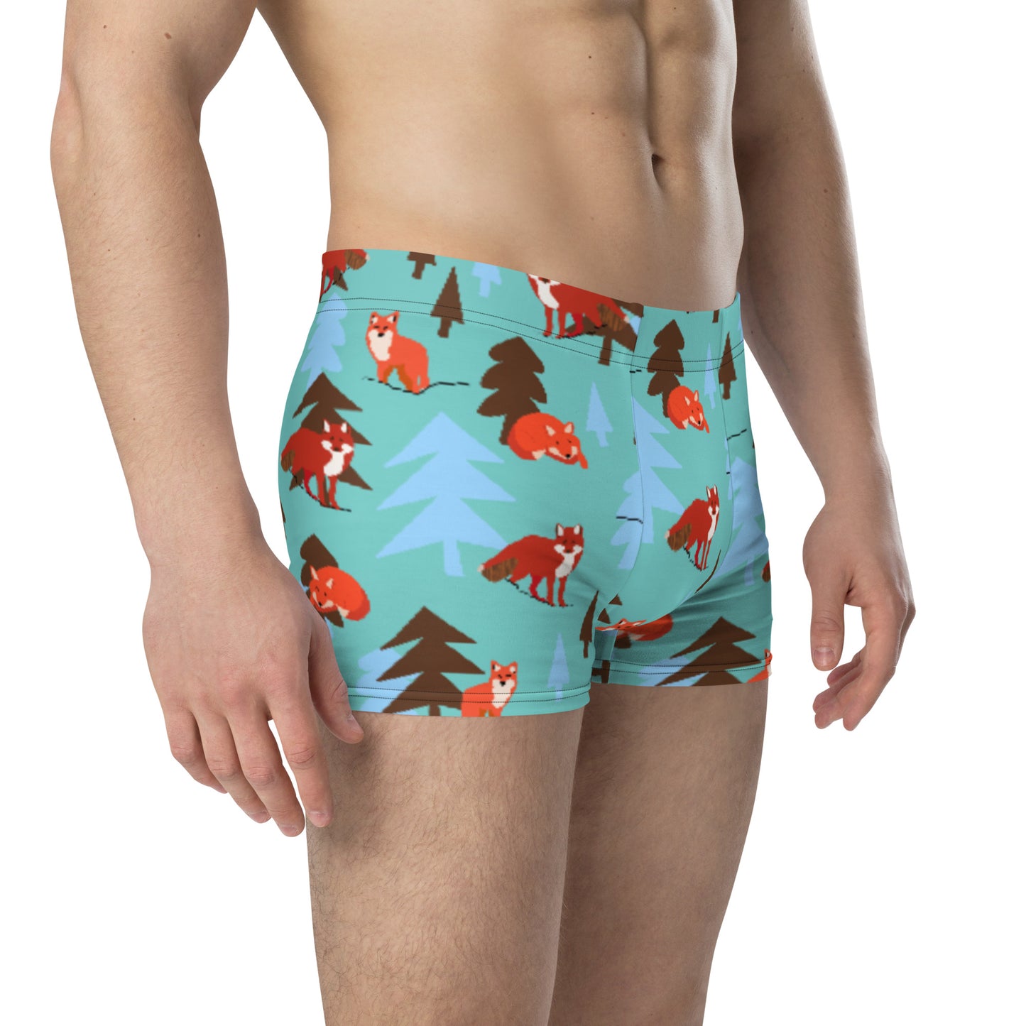 Fox Print Boxer Briefs, Teal