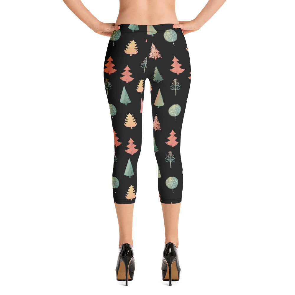 Fancy Trees Capri Leggings, Black