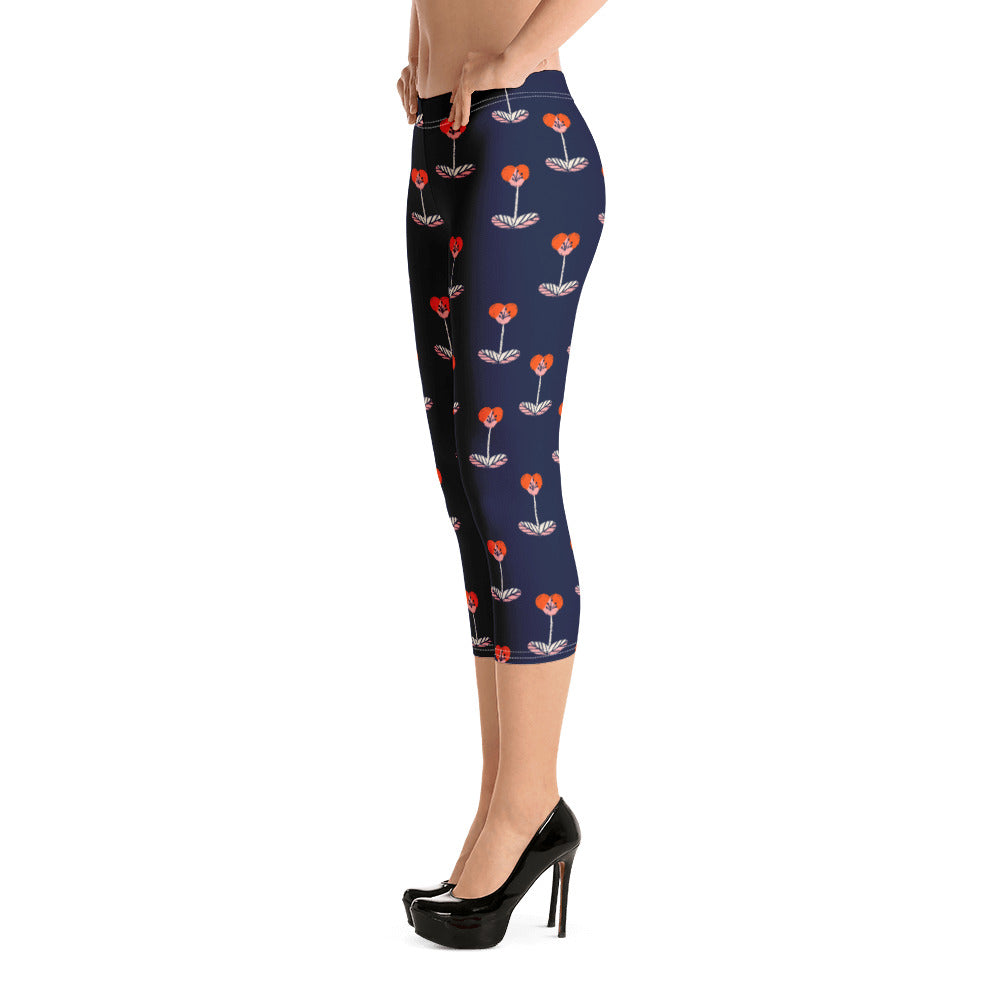 Navy Floral Capri Leggings