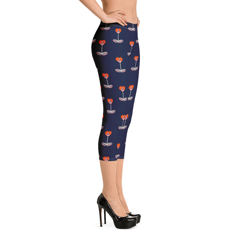 Navy Floral Capri Leggings