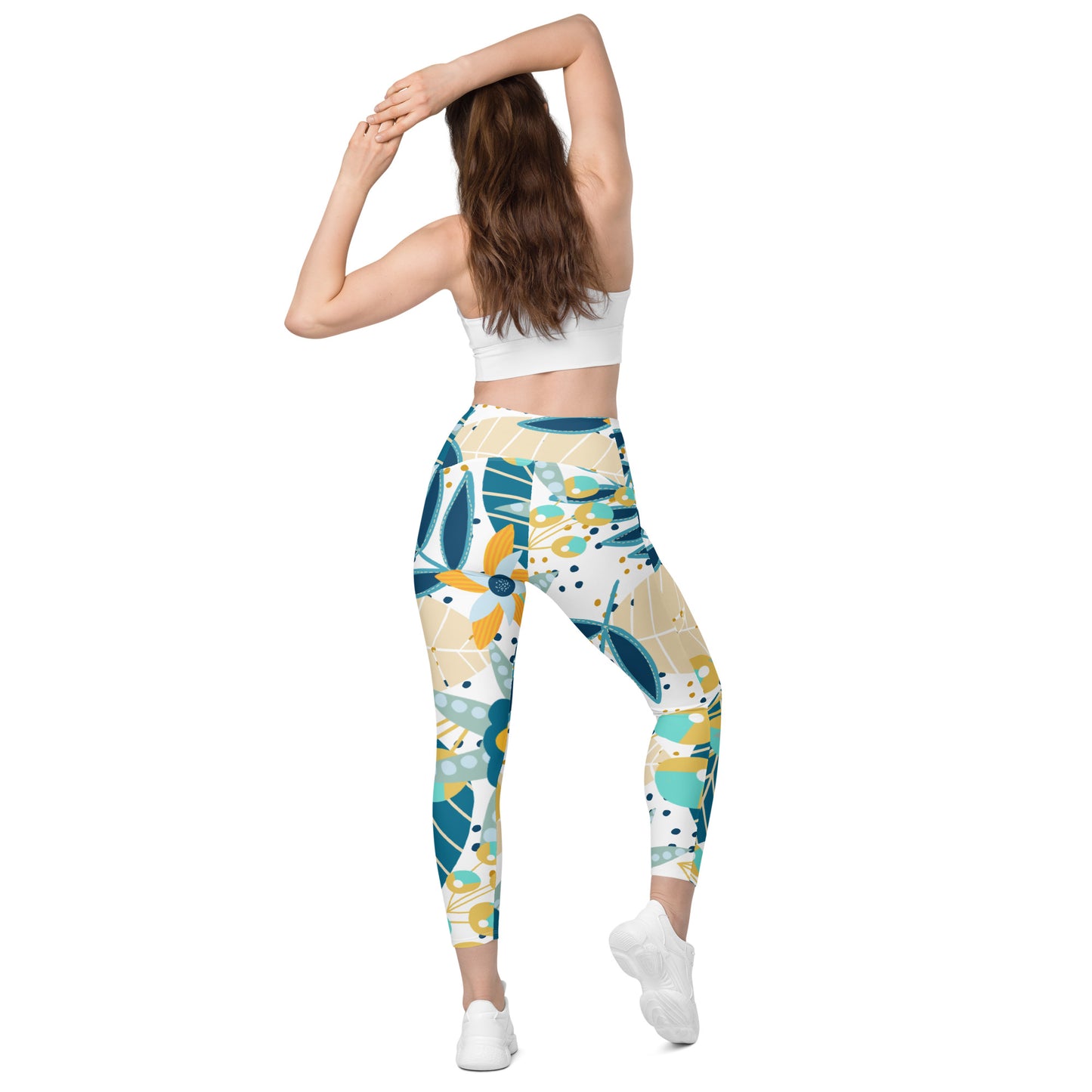 Blue & Yellow Floral Crossover leggings with pockets