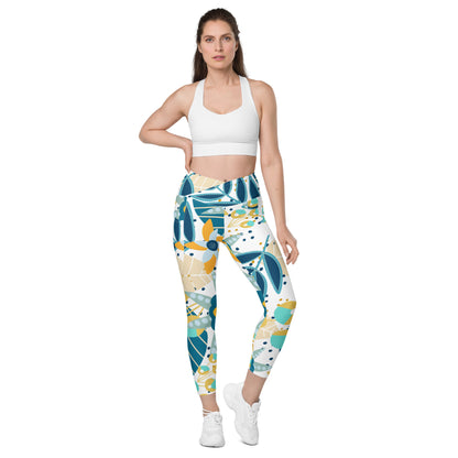 Blue & Yellow Floral Crossover leggings with pockets