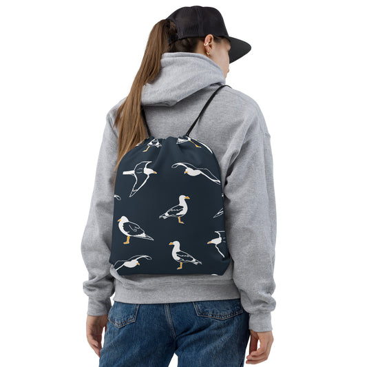 Navy Seagulls Drawstring bag