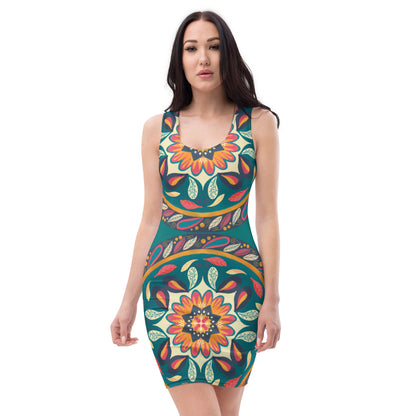 Floral Mandala Dress, Teal