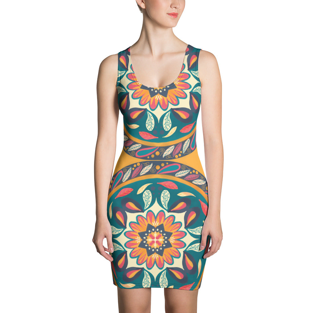 Floral Mandala Dress, orange