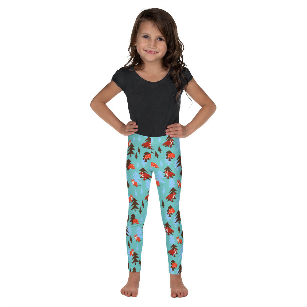 Fox Print Kid's Leggings, Teal