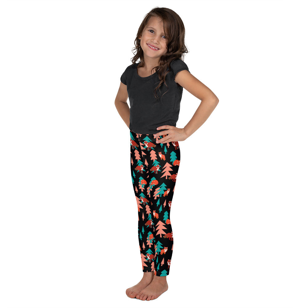 Fox Print Kid's Leggings, Black