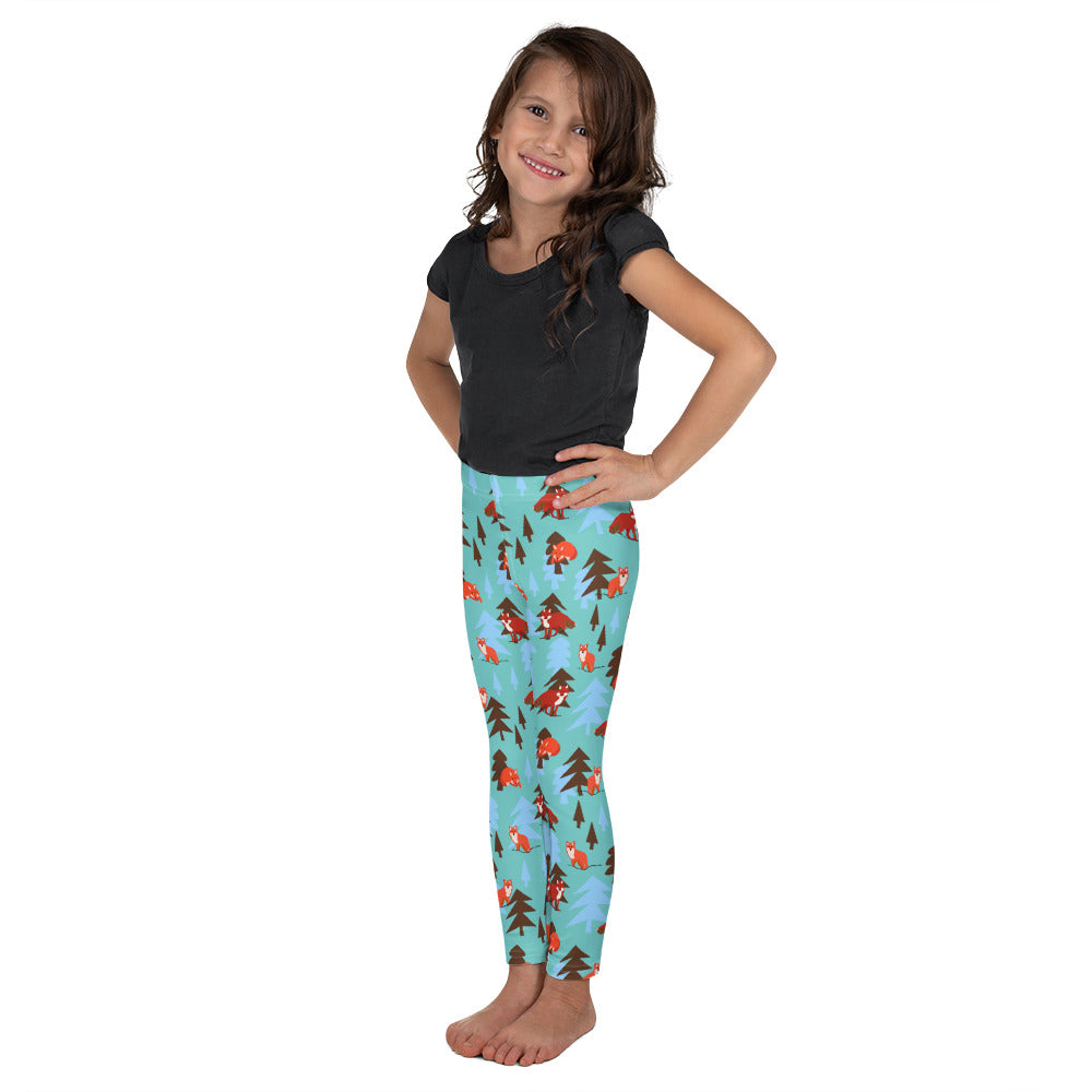 Fox Print Kid's Leggings, Teal