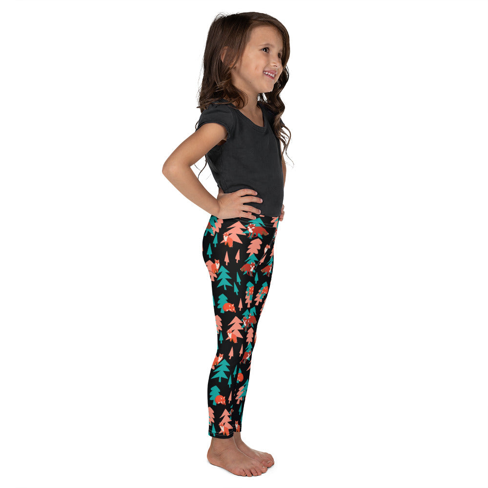 Fox Print Kid's Leggings, Black