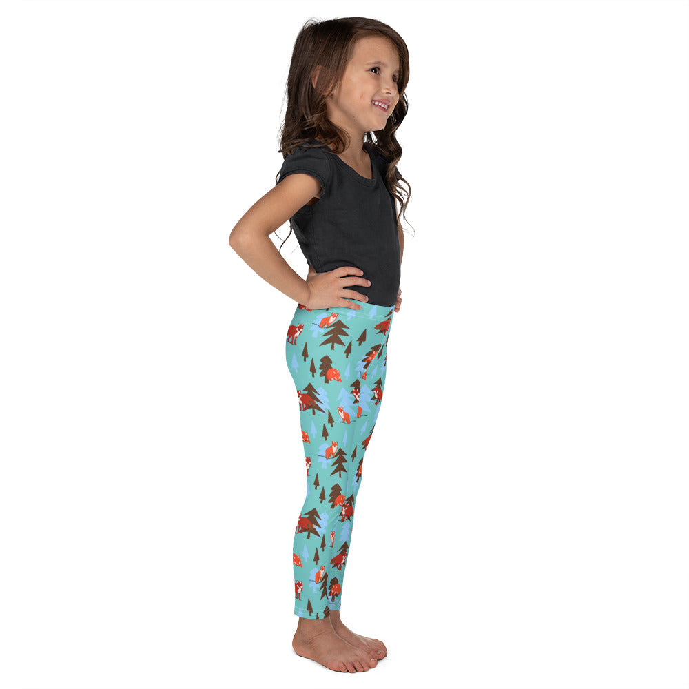 Fox Print Kid's Leggings, Teal