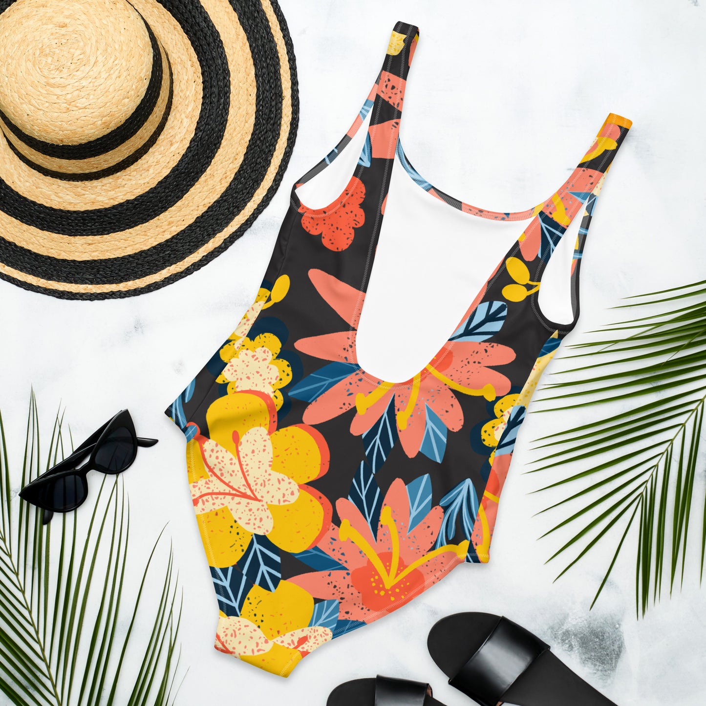 Black Floral One-Piece Swimsuit