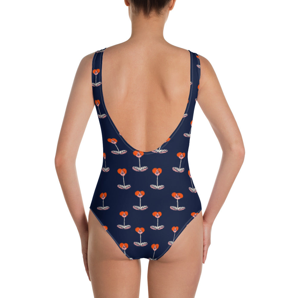 Navy Floral One-Piece Swimsuit