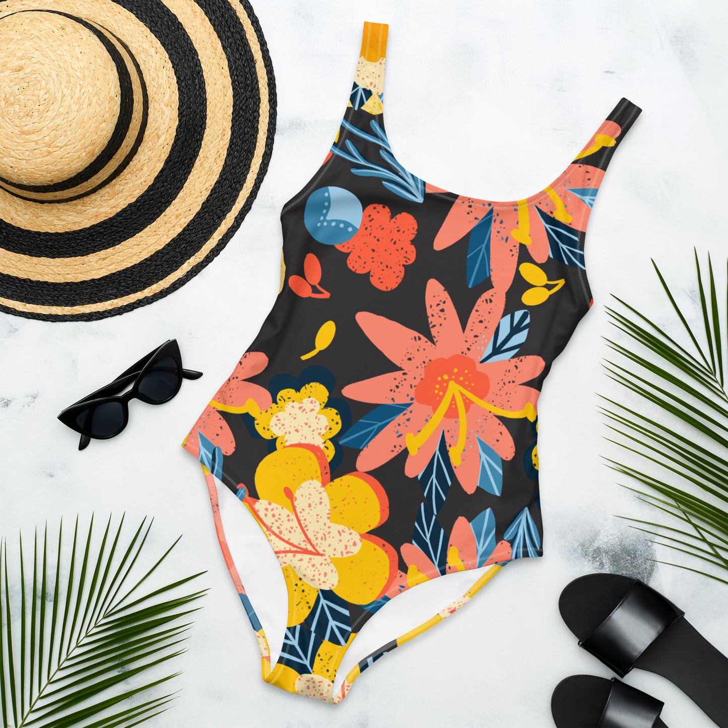 Black Floral One-Piece Swimsuit