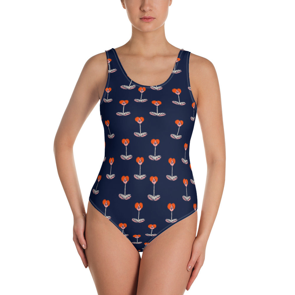 Navy Floral One-Piece Swimsuit