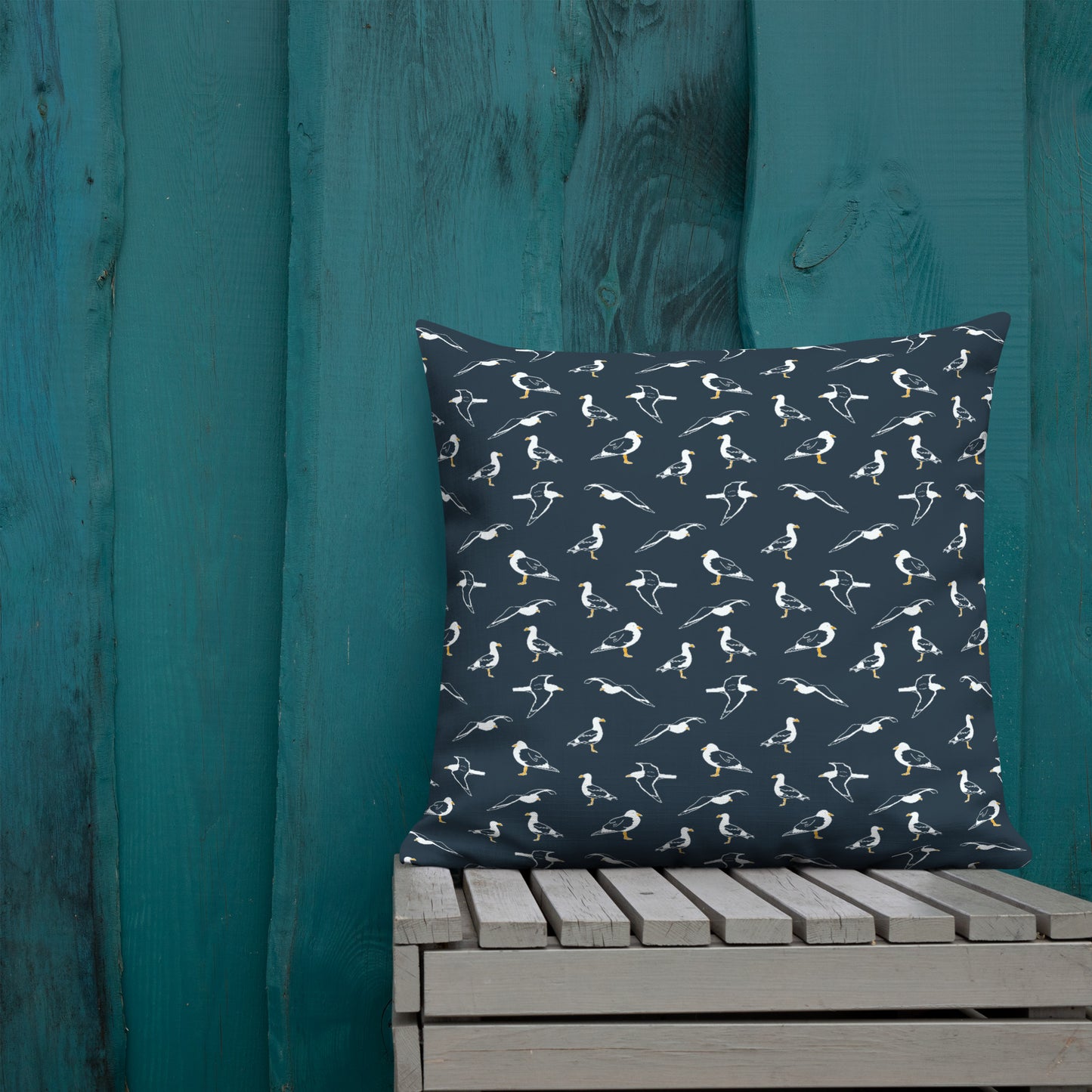 Navy Seagulls Premium Pillow