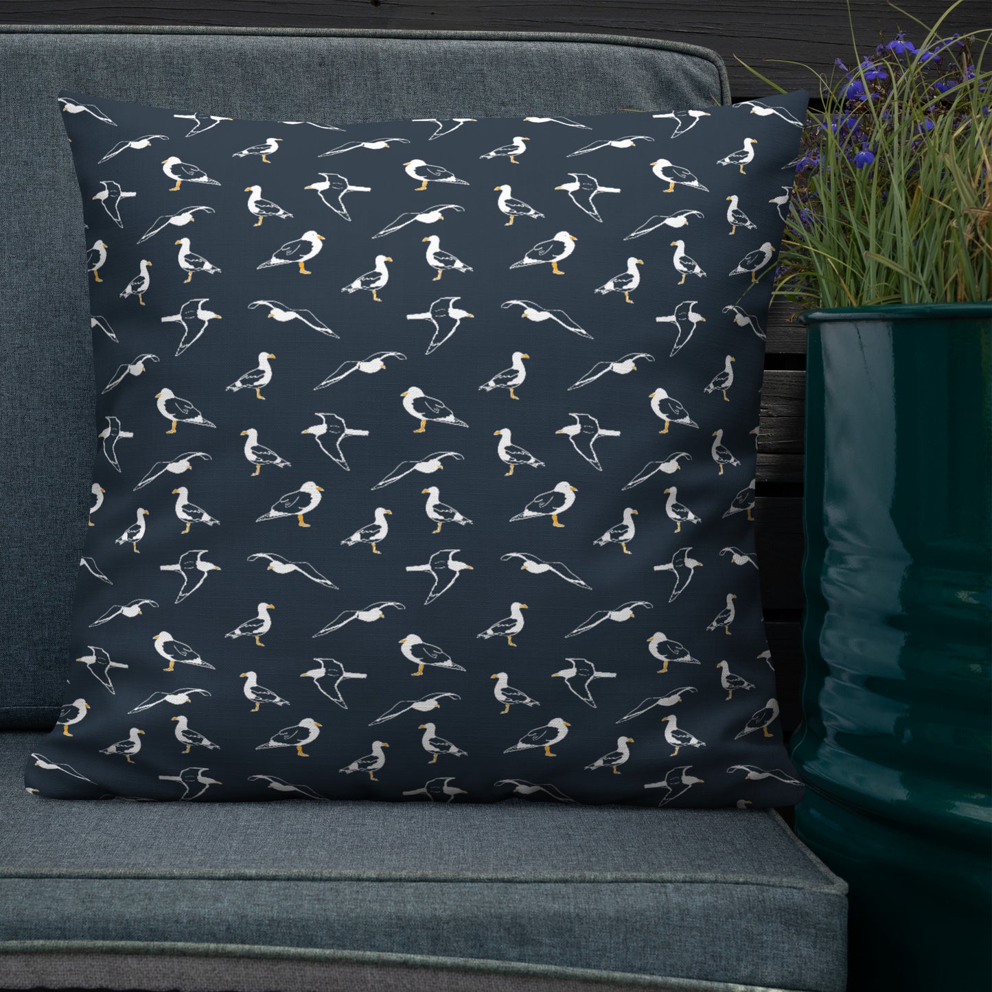 Navy Seagulls Premium Pillow