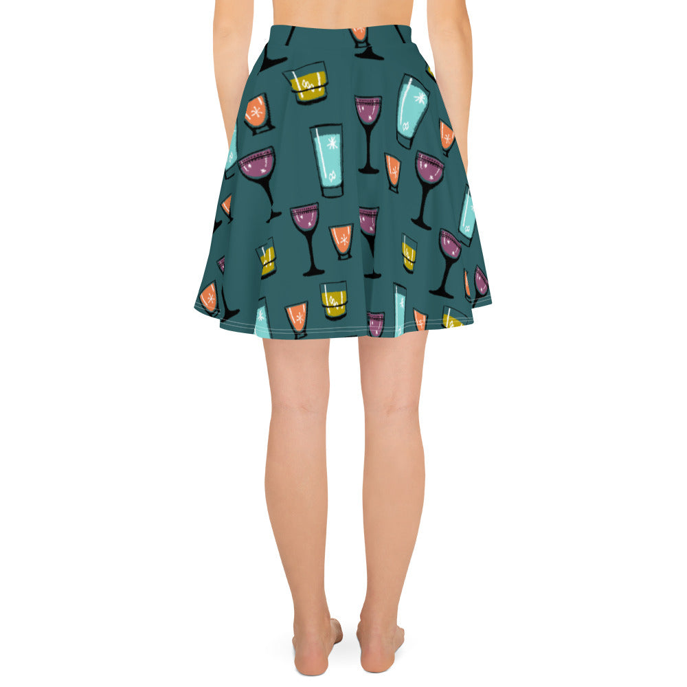 Cocktail Hour Skater Skirt, Deep Teal