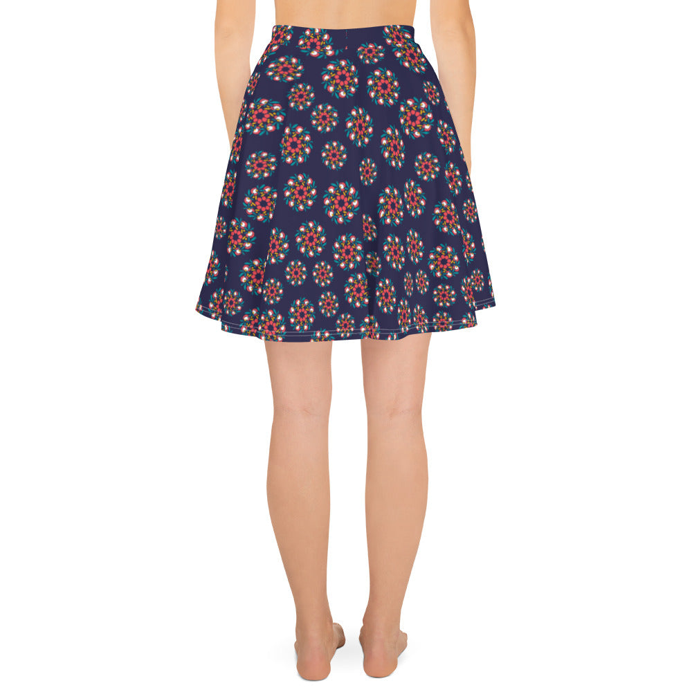 Floral Wreath Skater Skirt, Navy