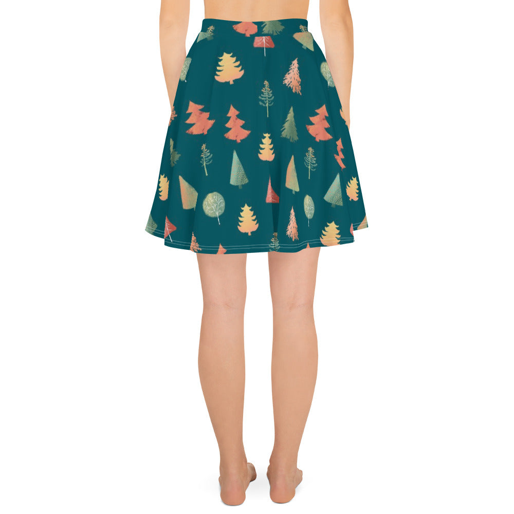 Fancy Trees Skater Skirt, Teal