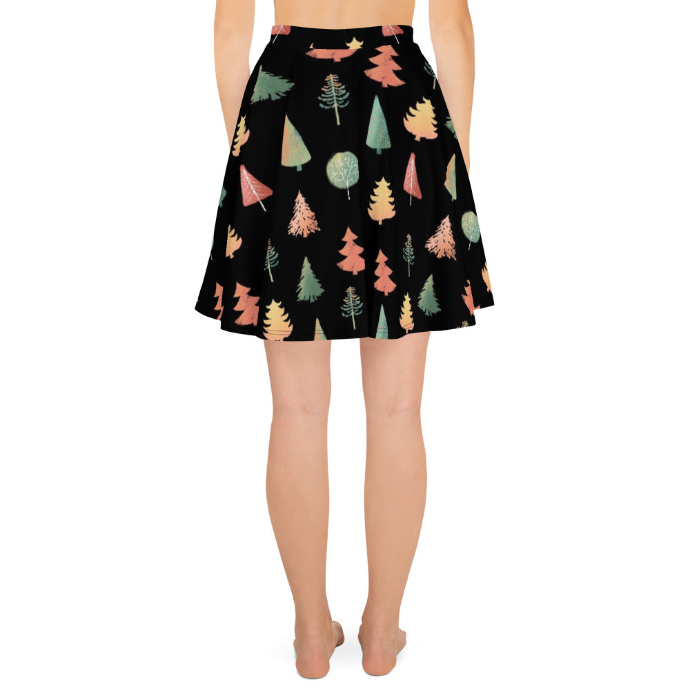 Fancy Trees Skater Skirt, Black