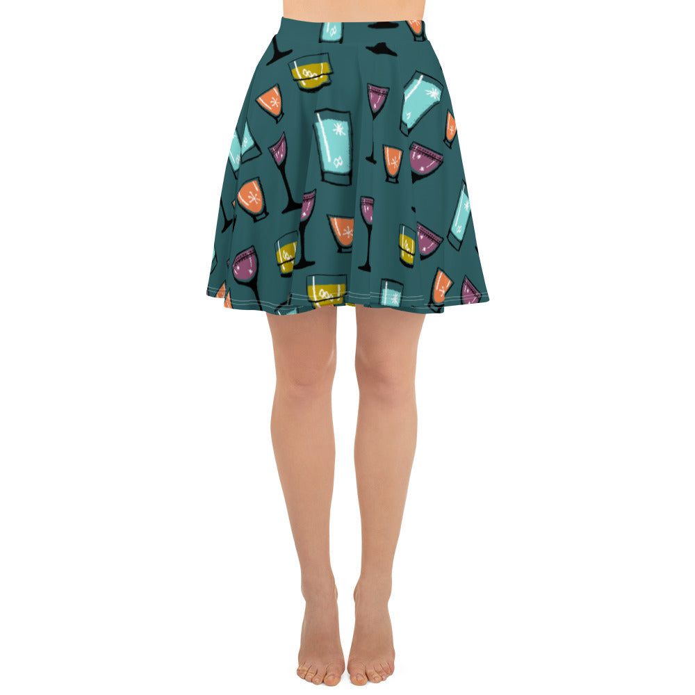 Cocktail Hour Skater Skirt, Deep Teal