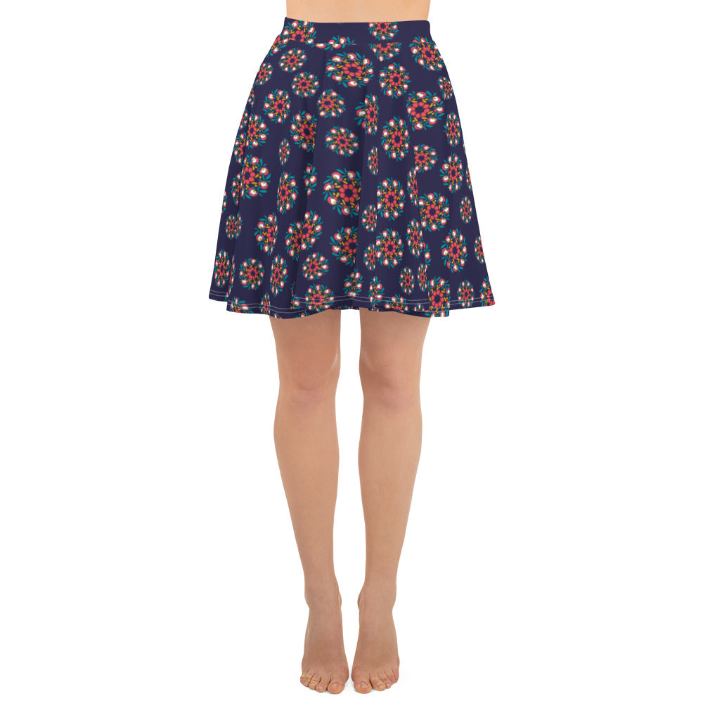 Floral Wreath Skater Skirt, Navy