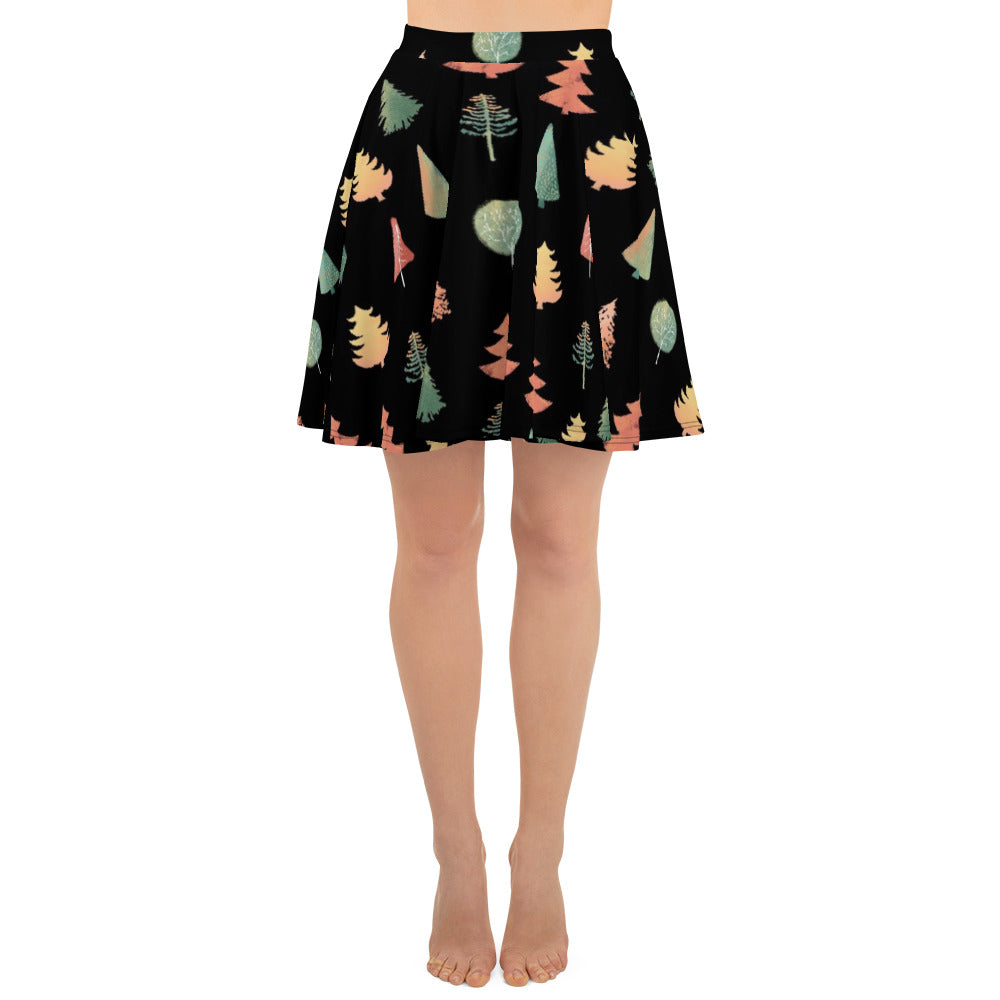 Fancy Trees Skater Skirt, Black