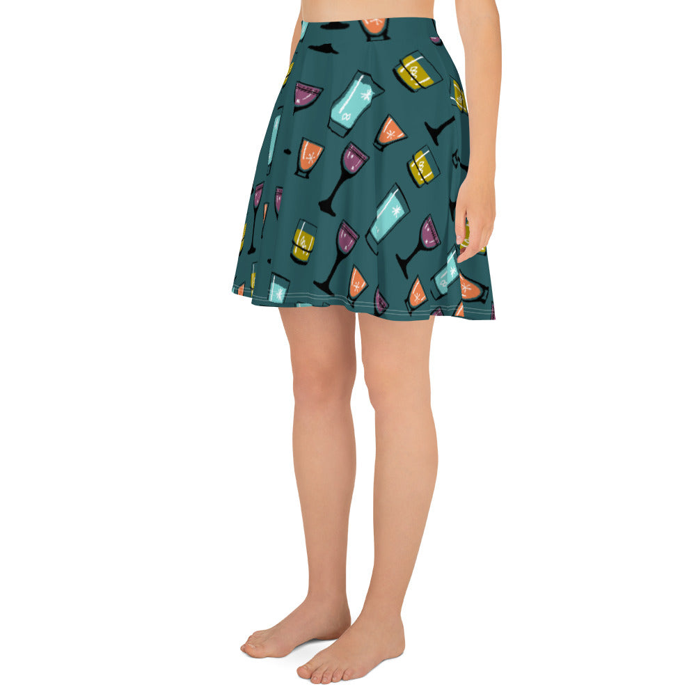 Cocktail Hour Skater Skirt, Deep Teal