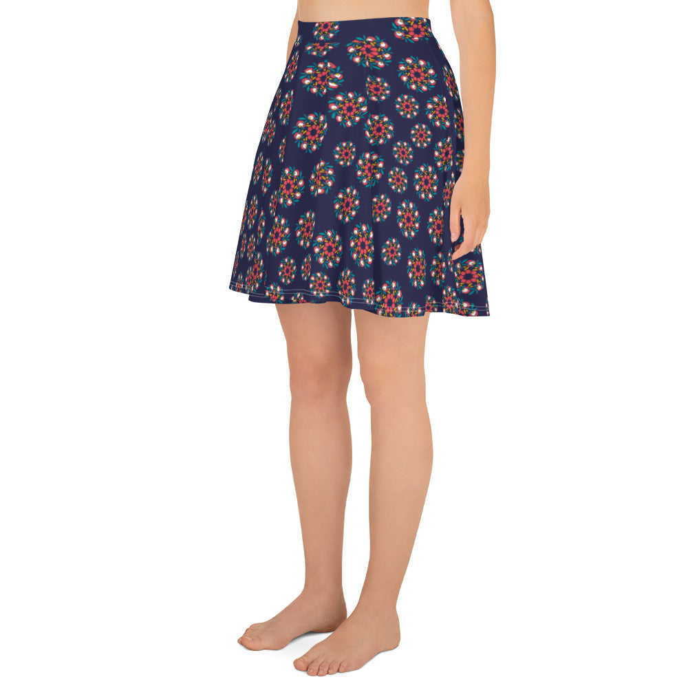 Floral Wreath Skater Skirt, Navy