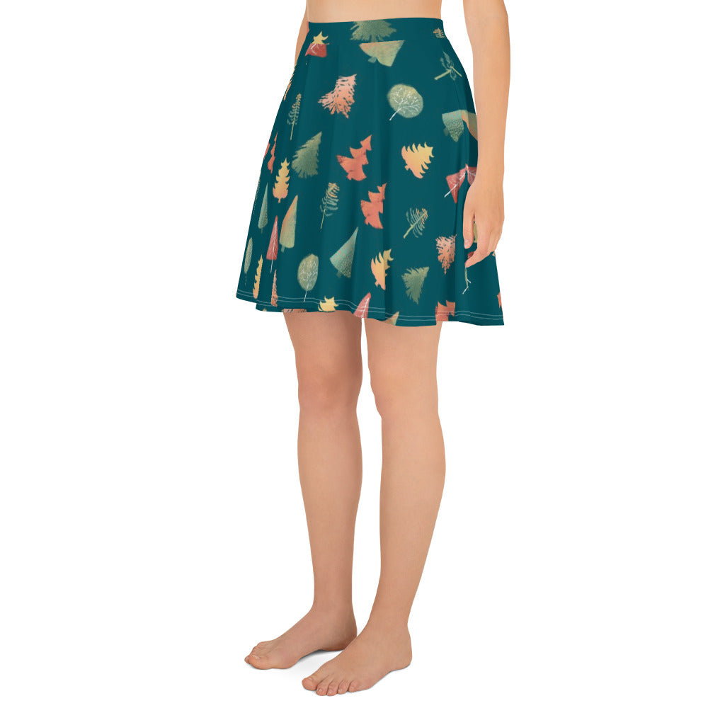 Fancy Trees Skater Skirt, Teal