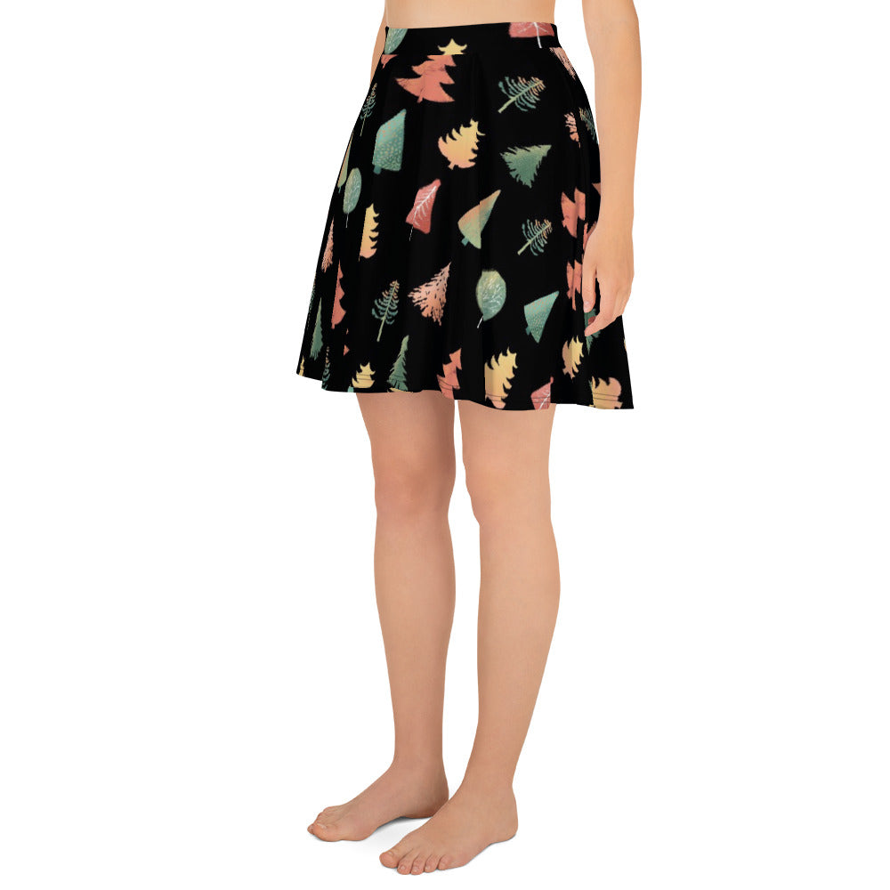 Fancy Trees Skater Skirt, Black