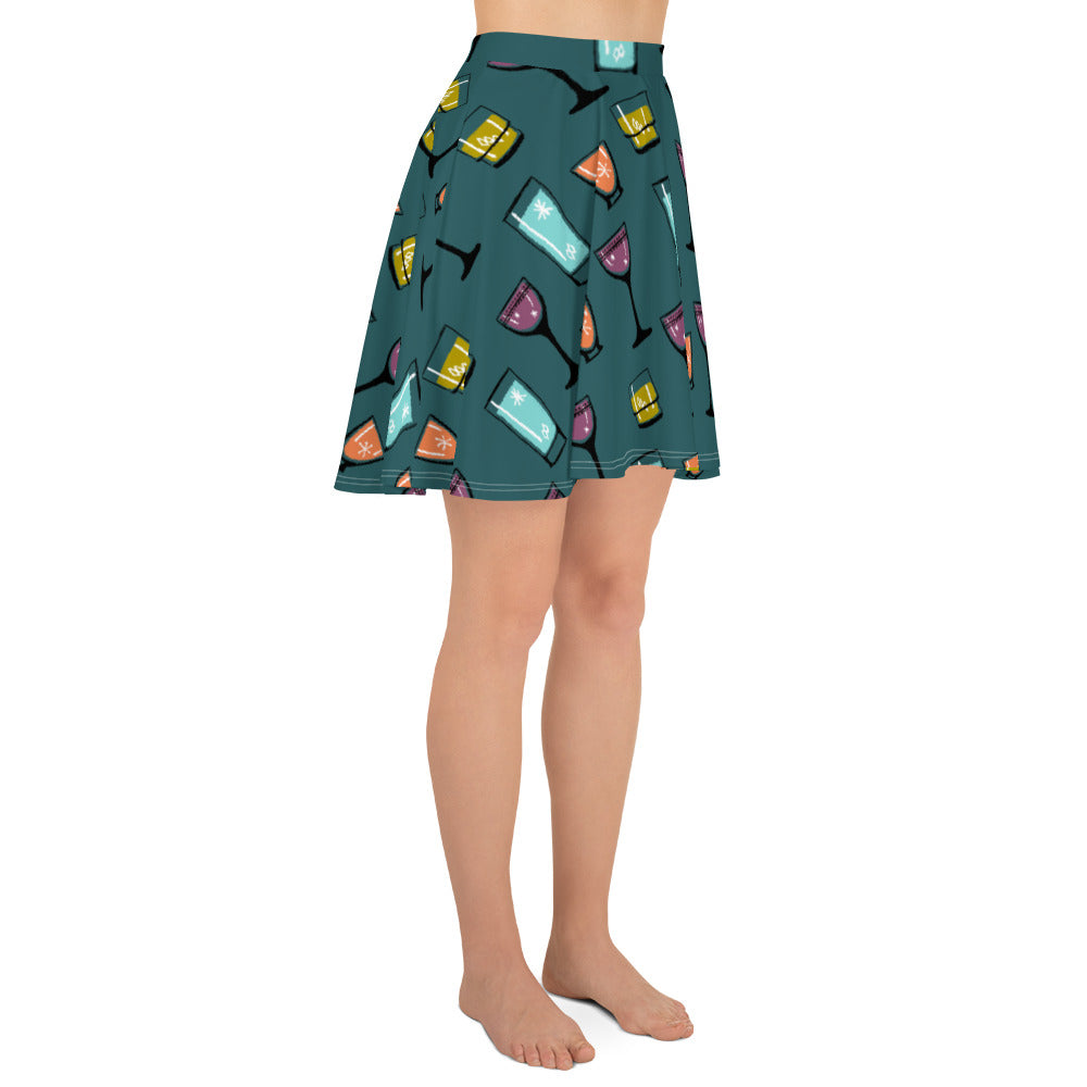 Cocktail Hour Skater Skirt, Deep Teal