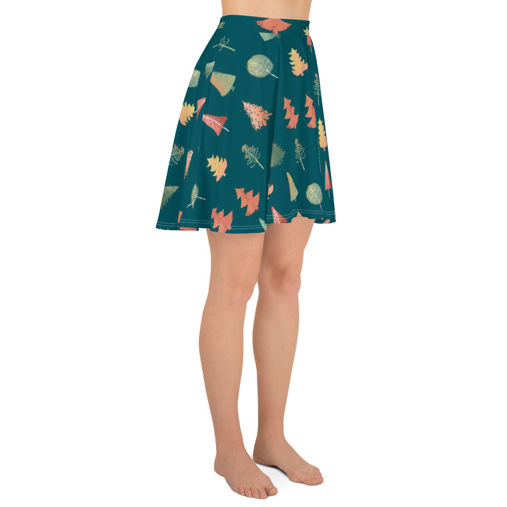 Fancy Trees Skater Skirt, Teal