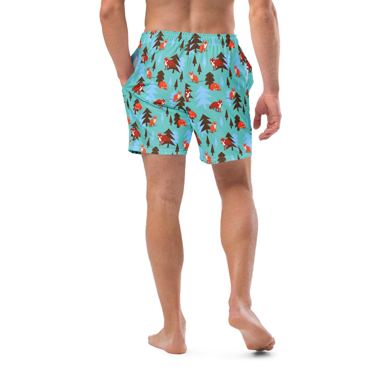 Fox Print Men's swim trunks, Teal