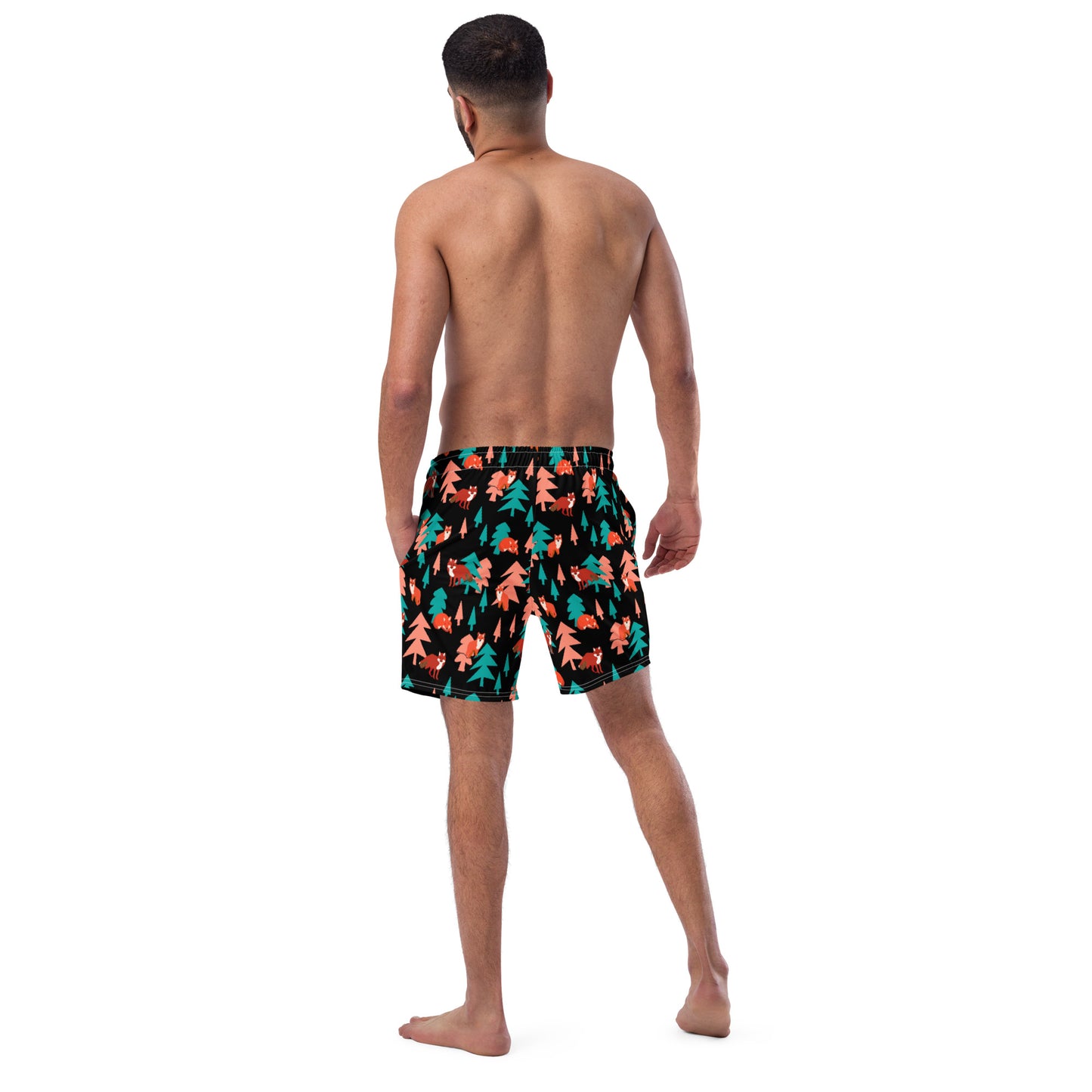 Fox Print Men's swim trunks, Black