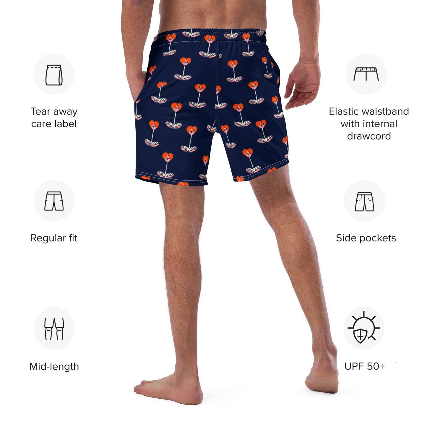 Navy Floral Men's swim trunks