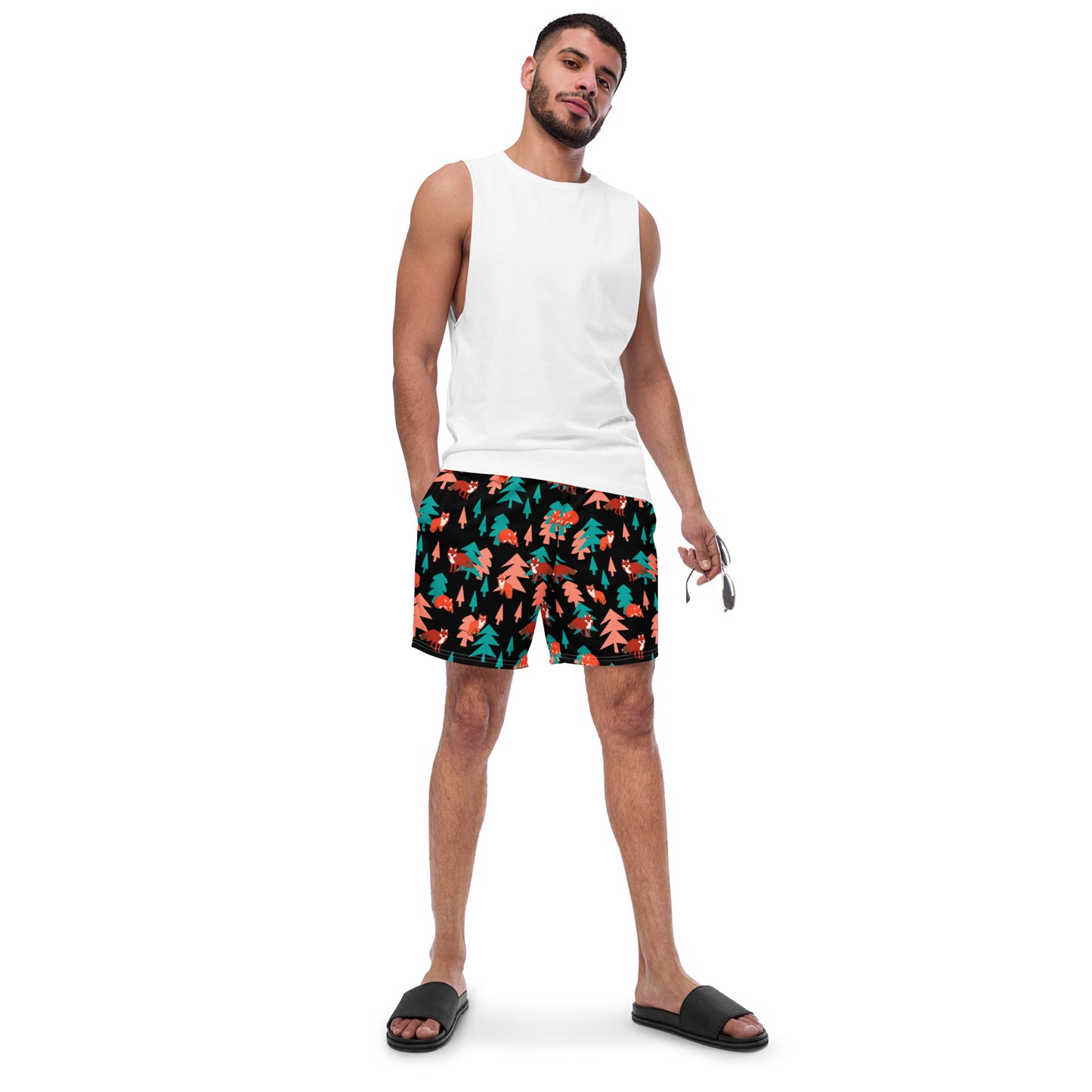 Fox Print Men's swim trunks, Black