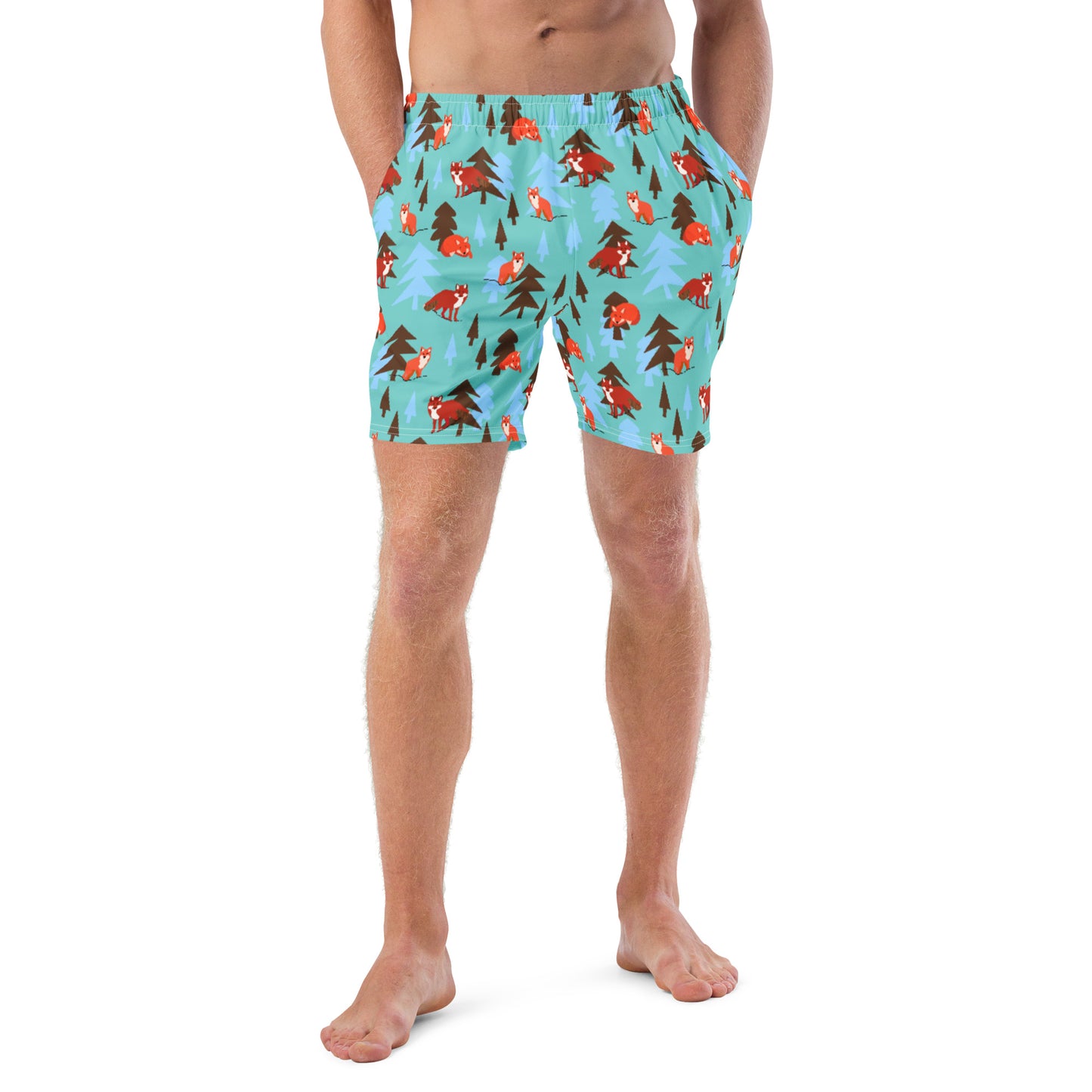 Fox Print Men's swim trunks, Teal