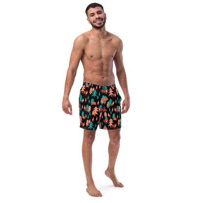 Fox Print Men's swim trunks, Black