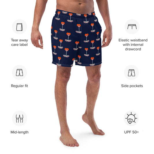 Navy Floral Men's swim trunks