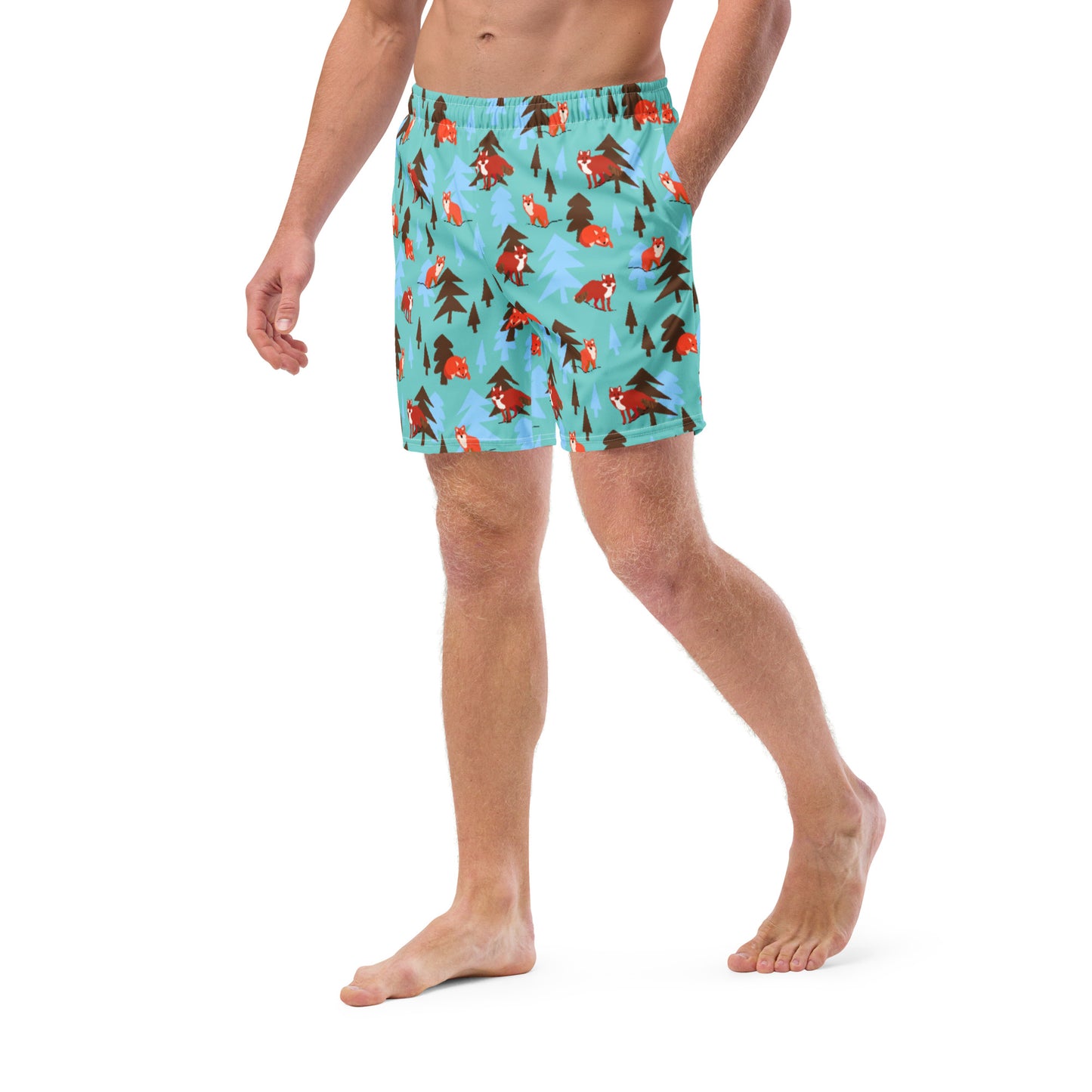 Fox Print Men's swim trunks, Teal