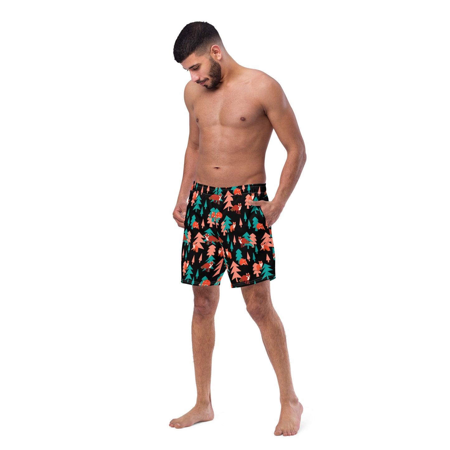 Fox Print Men's swim trunks, Black