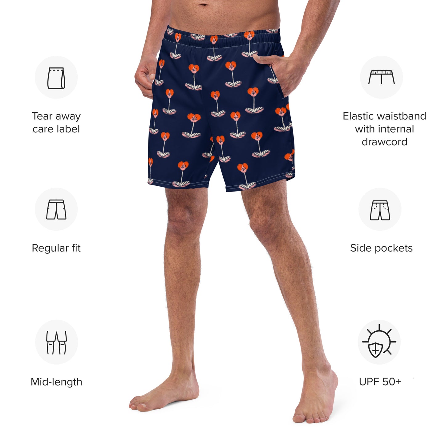 Navy Floral Men's swim trunks