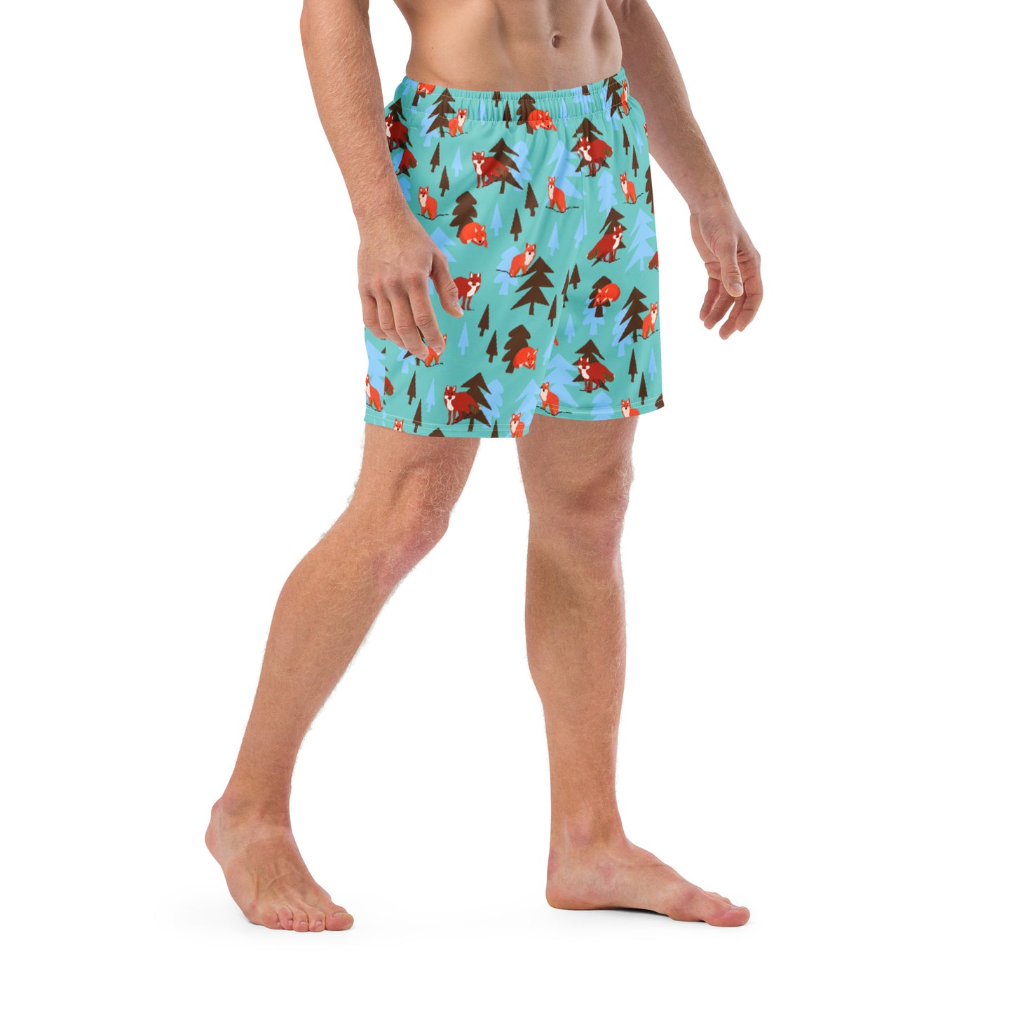 Fox Print Men's swim trunks, Teal