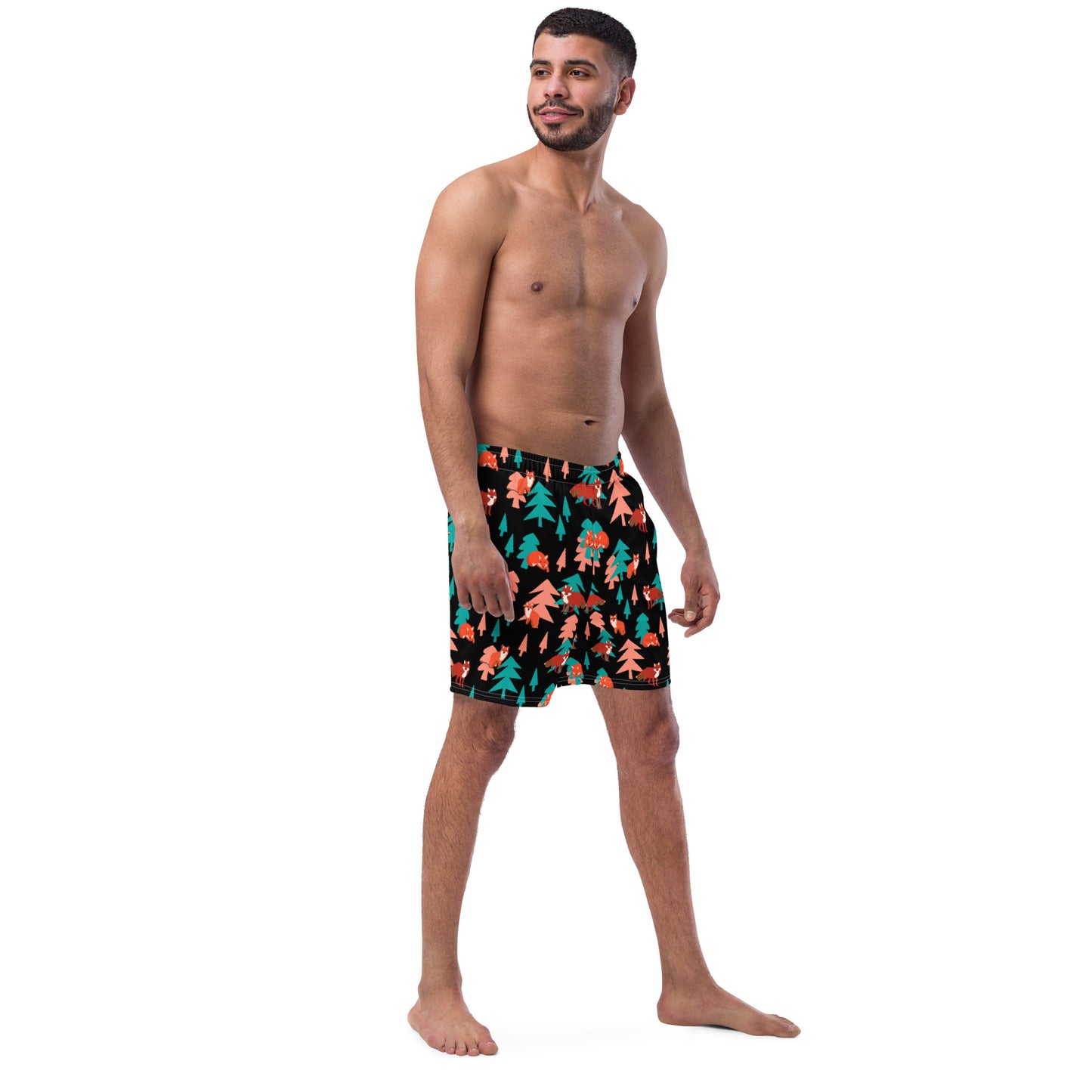 Fox Print Men's swim trunks, Black