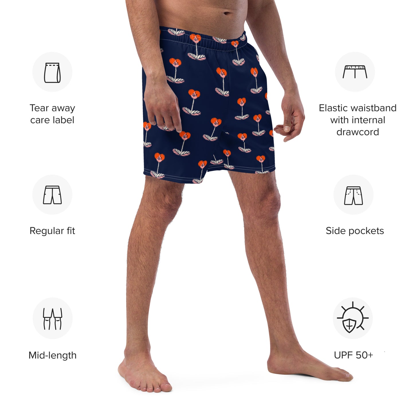 Navy Floral Men's swim trunks