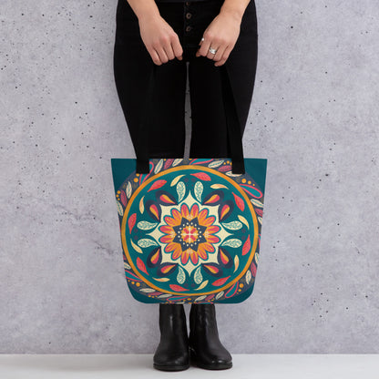 Floral Mandala Tote bag, Teal