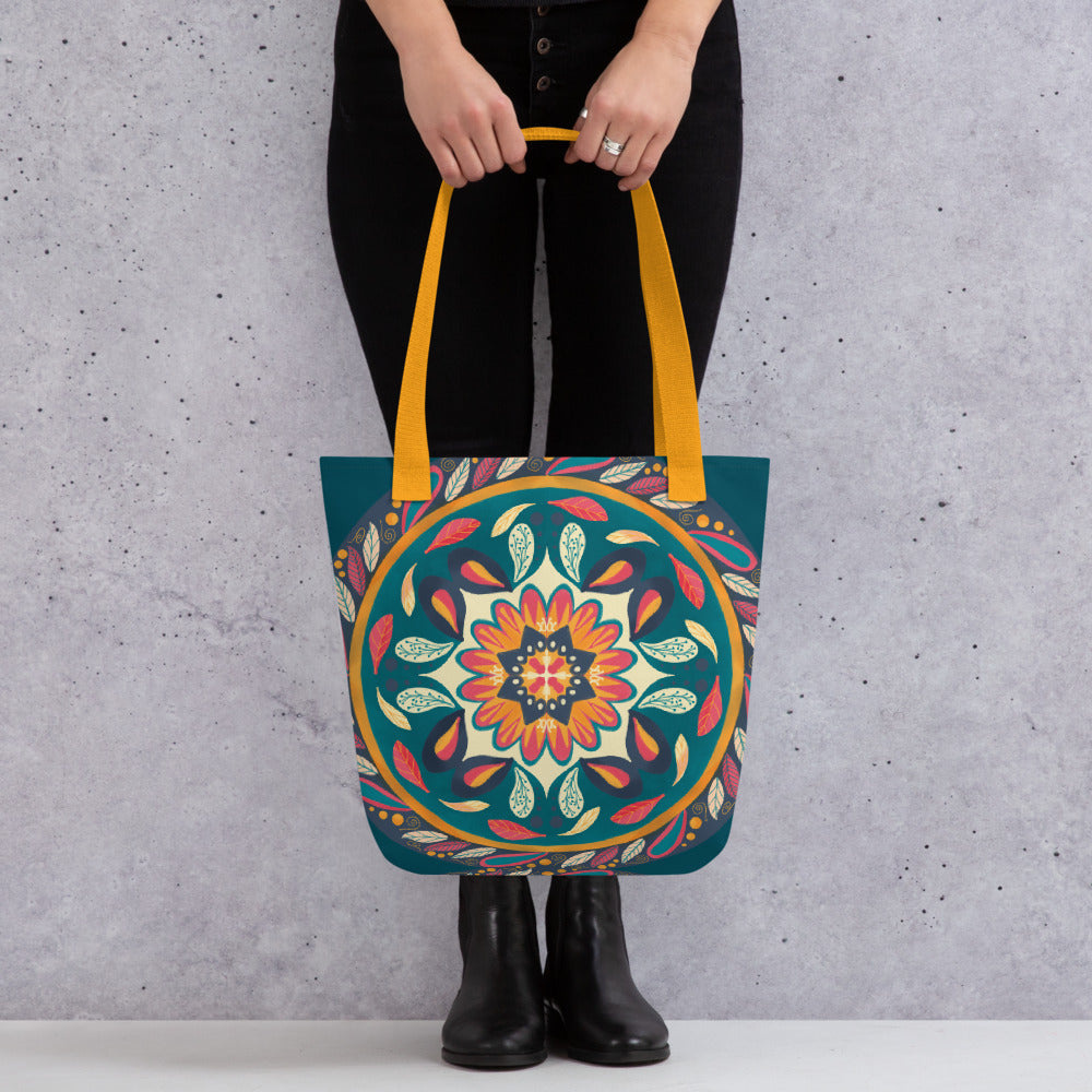 Floral Mandala Tote bag, Teal